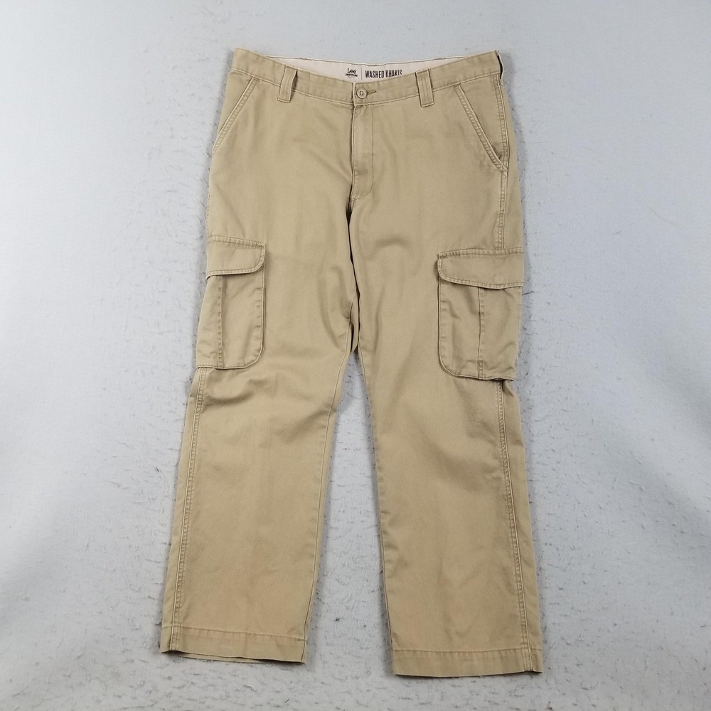 Lee Cargo Pants Mens 36x30 Beige Premium Select Washed Khakis Straight Cotton